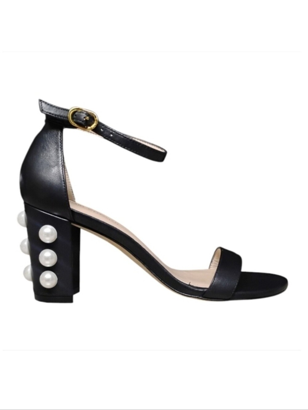 STUART WEITZMAN | Pearl Heel Ankle Strap Leather Sandals Black Size 6.5